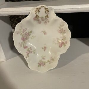 Antique Haviland & Co Limoges France Serving Bowl Roses Gold Scalloped Rim